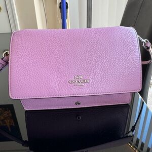 Coach Purple Leather Crossbody Anna Foldover Bag with Pebbled Leather